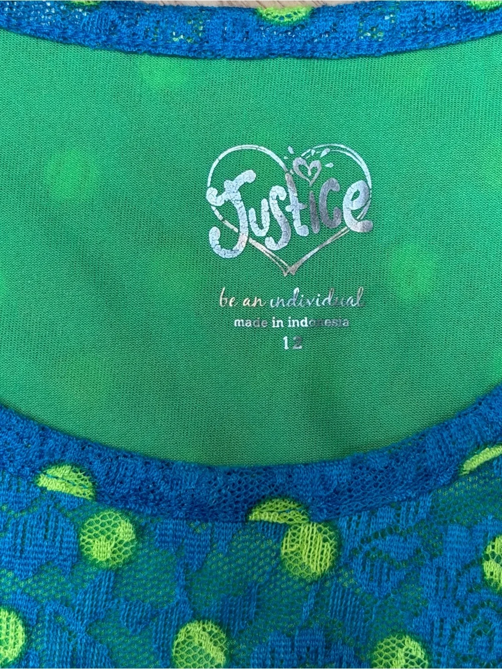 Justice Girls Size 12 Blue Green Polka Dot Sequin Layered Long Sleeve Top